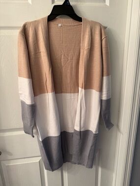Colorblock Open Front Women's Cardigan Sweater - Blush, White & Gray